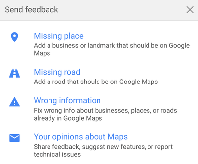Caption: A photo of send feedback option on Google Maps app