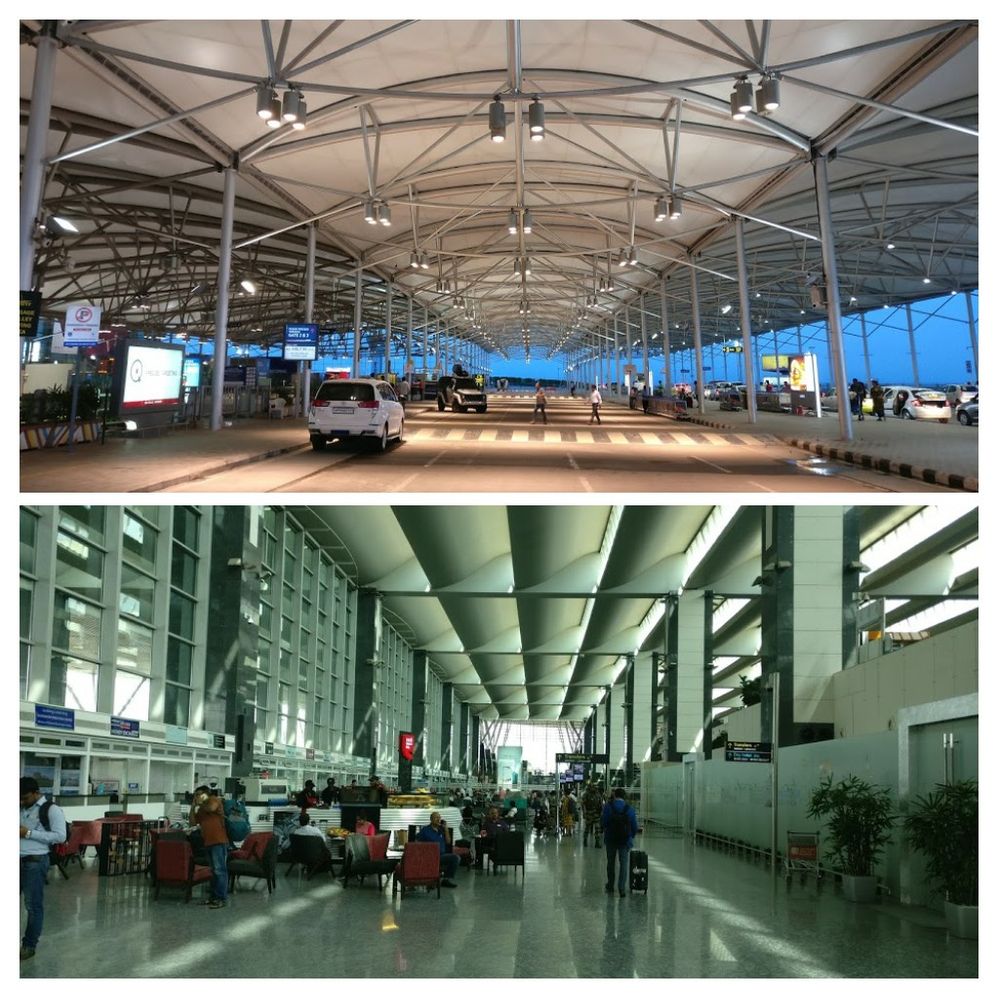 Caption: Above picture is captured at Rajiv Gandhi International Airport (Hyderabad) and the below one is captured at Kempegowda International Airport (Bangalore). Both of them have an attractive ceiling, isn't it?