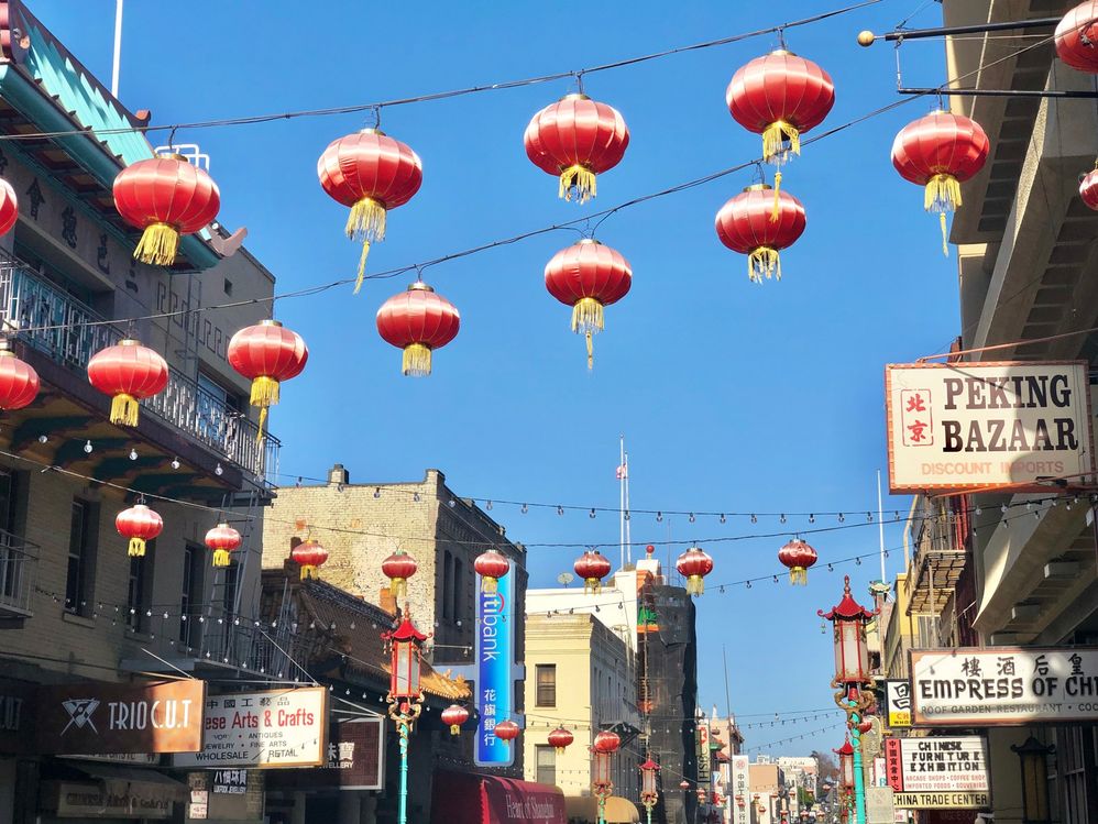 Chinese lanterns decorating the streets of Chinatown, San Francisco, California