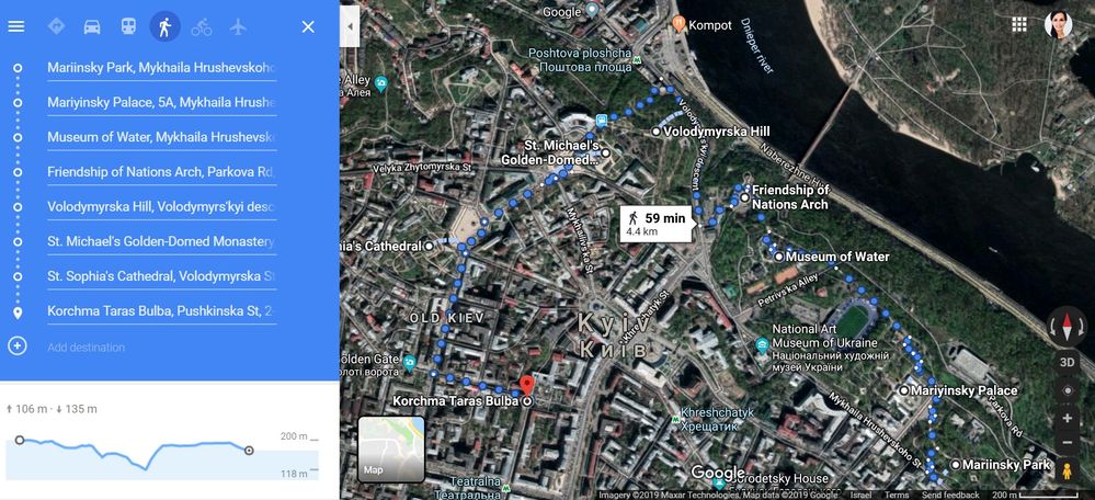 Caption: Screenshot of Kyiv Meet-Up Itinerary on the Google Maps (LG uavalentine)