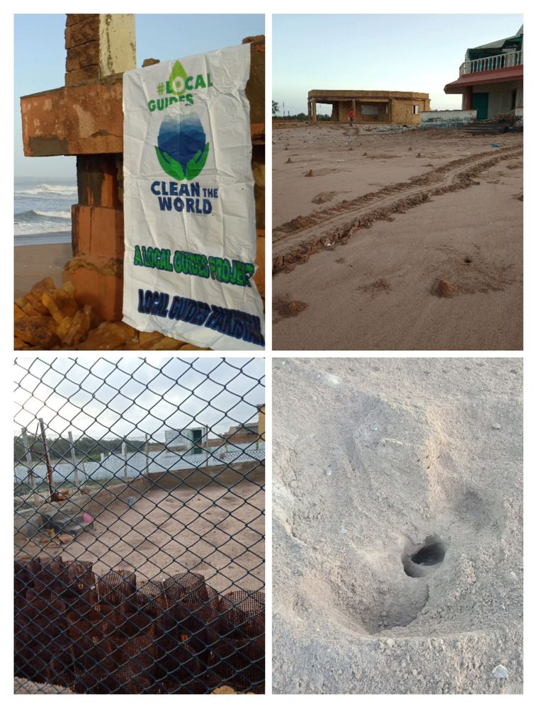Tracks of Turtles and the point where they lay their eggs and safety precautions by Beach Authorities.