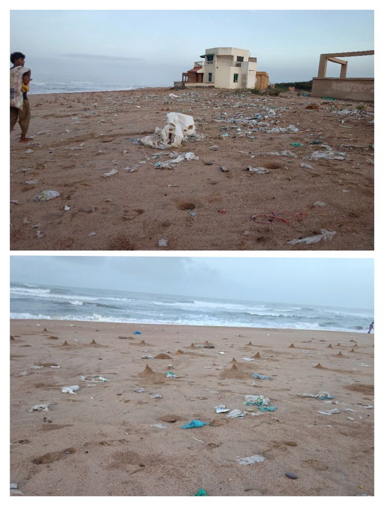 Beach was Polluted By Tons of Plastic Bags, Bottles, Shoes and other Plastic Waste the Leftover of Tourists and Visitors.