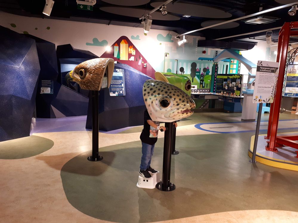 Caption: A photo of a child looking through a fish-head shaped exhibit at Muzeiko. (Local Guide Alexander Potapov)