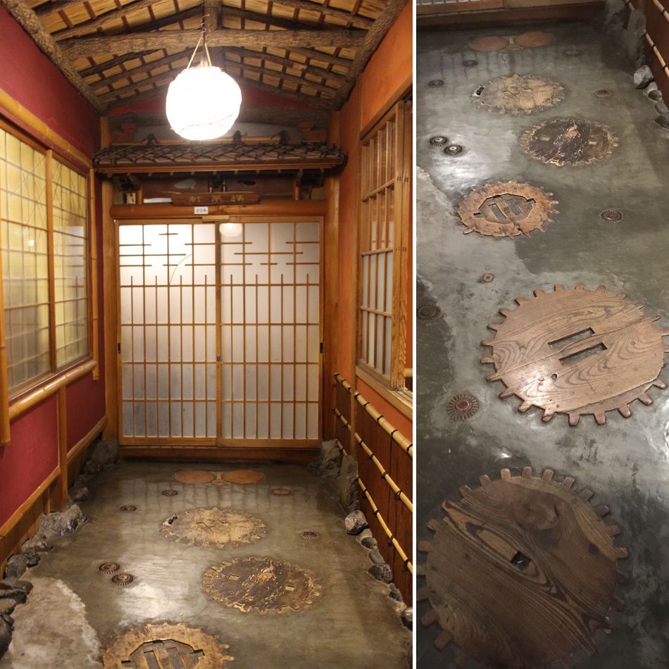 Water wheel gears buried in cement ( the corridor of “Seigetsurou” )
