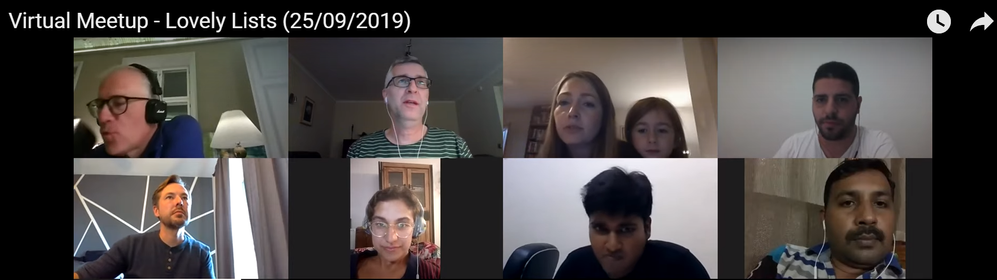 A screen capture from the recording of the virtual meetup, showing some of the participants
