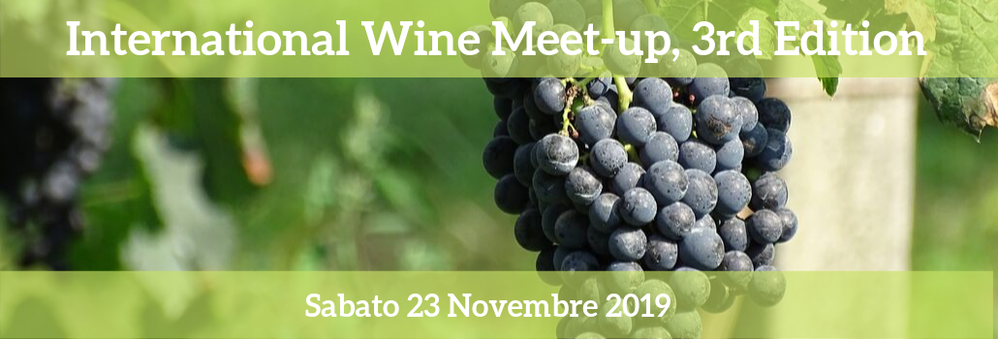 Caption: a meet-up banner, with a red grape in detail, and on the top the text "International Wine Meet-up, 3rd Edition. Photo and graphic credit: Local Guide @ermest