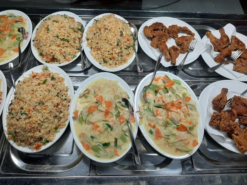 Fried Chicken, Fried Rice and Mixed Vegetables