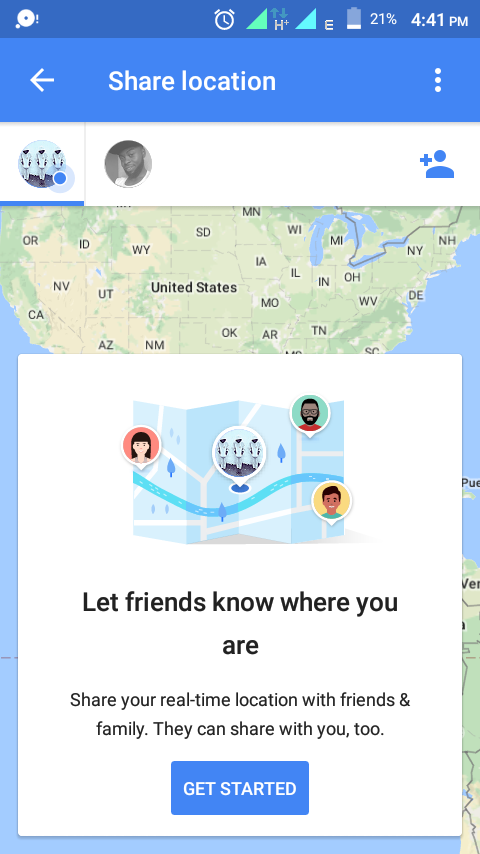 Screen shot of Google map when using share your location