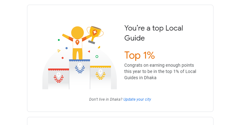 Screenshot of top 1% local guide in Dhaka