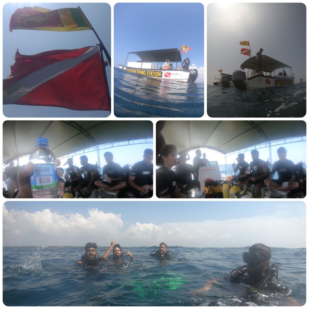 Photo collage of pictures taken during surface interval  on the diving boat