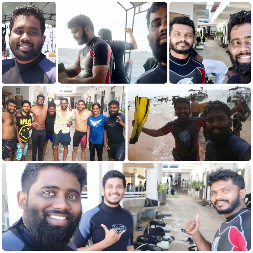 Photo collage of some selfie images and a group photo of divers joined  to dive