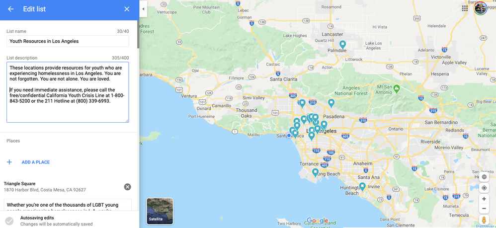 Here's a map with resources for youth experiencing homelessness in Los Angeles, California.