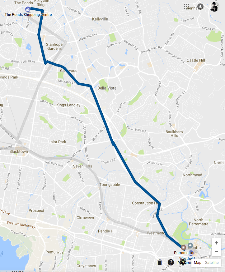 Here's a relatively straight bus route that really doesn't believe in curves or corners.