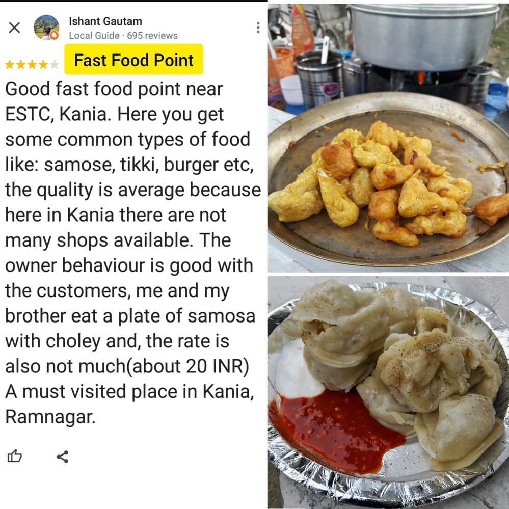 Caption: Screenshot of the review with food pictures at Fast Food Point (Photo by Local Guide Ishant Gautam).