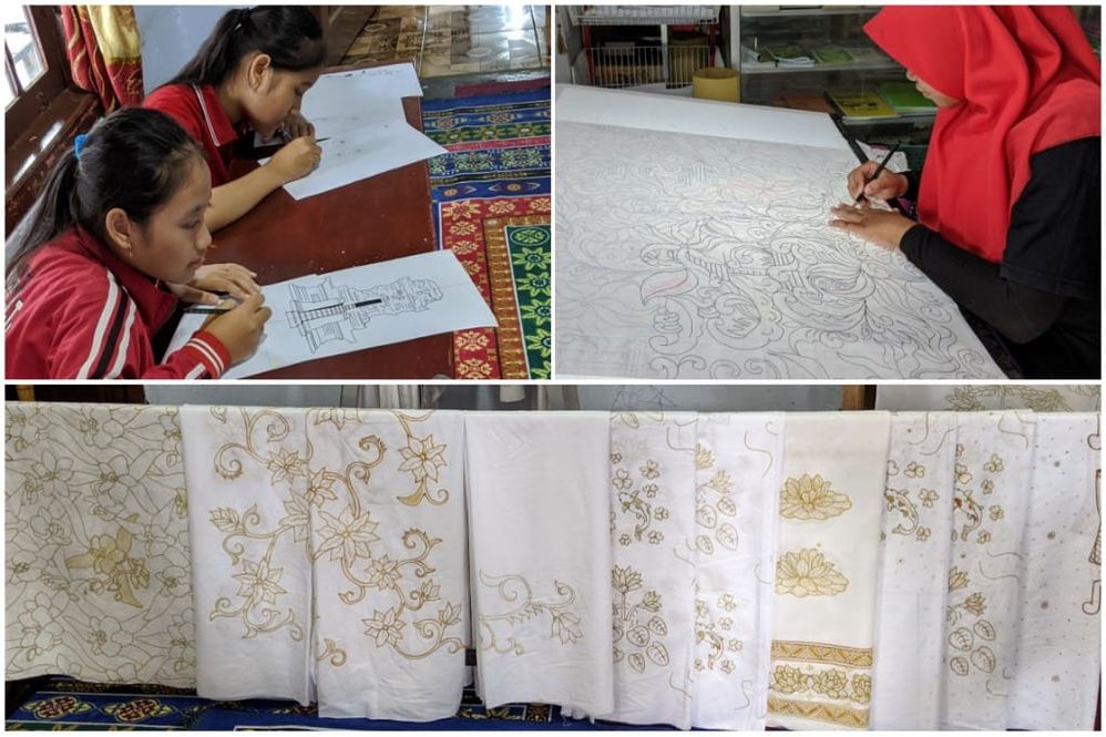 caption: the process of designing the pattern and duplicate into the fabric (Local Guides Nunung Afuah)