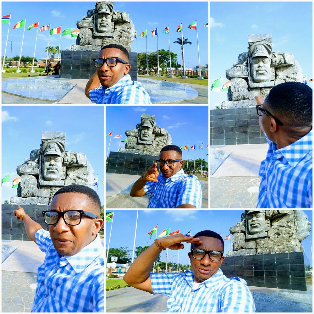 Caption: A collage of selfies of Emeka posing in front of  a statue. (Courtesy of Local Guide @EmekaUlor)