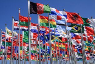 Flags flying outside United Nations Headquaters