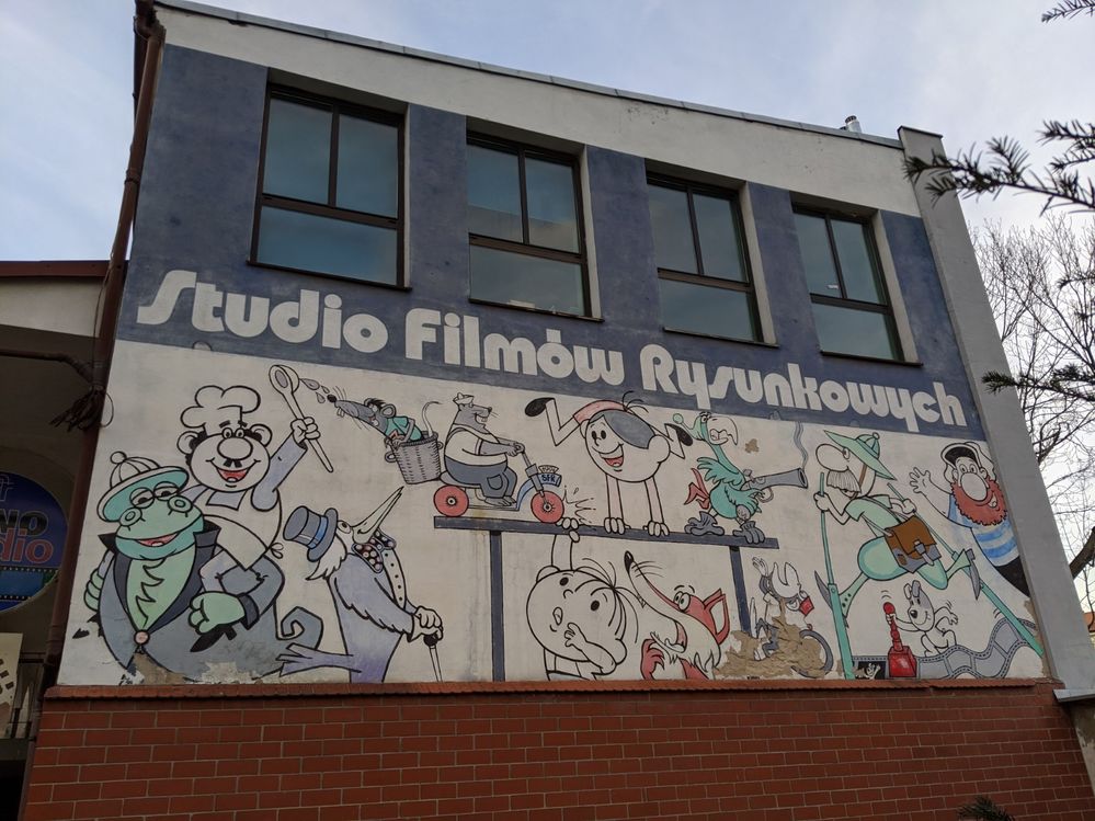 The famous comic figures from the cartoon movie studio on its front wall.