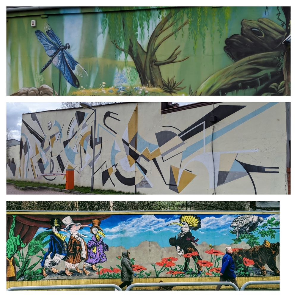 Collage of three murals.