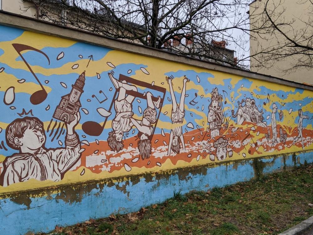 The children playing with Bielsko-Biala symbols and monuments graffiti part 3