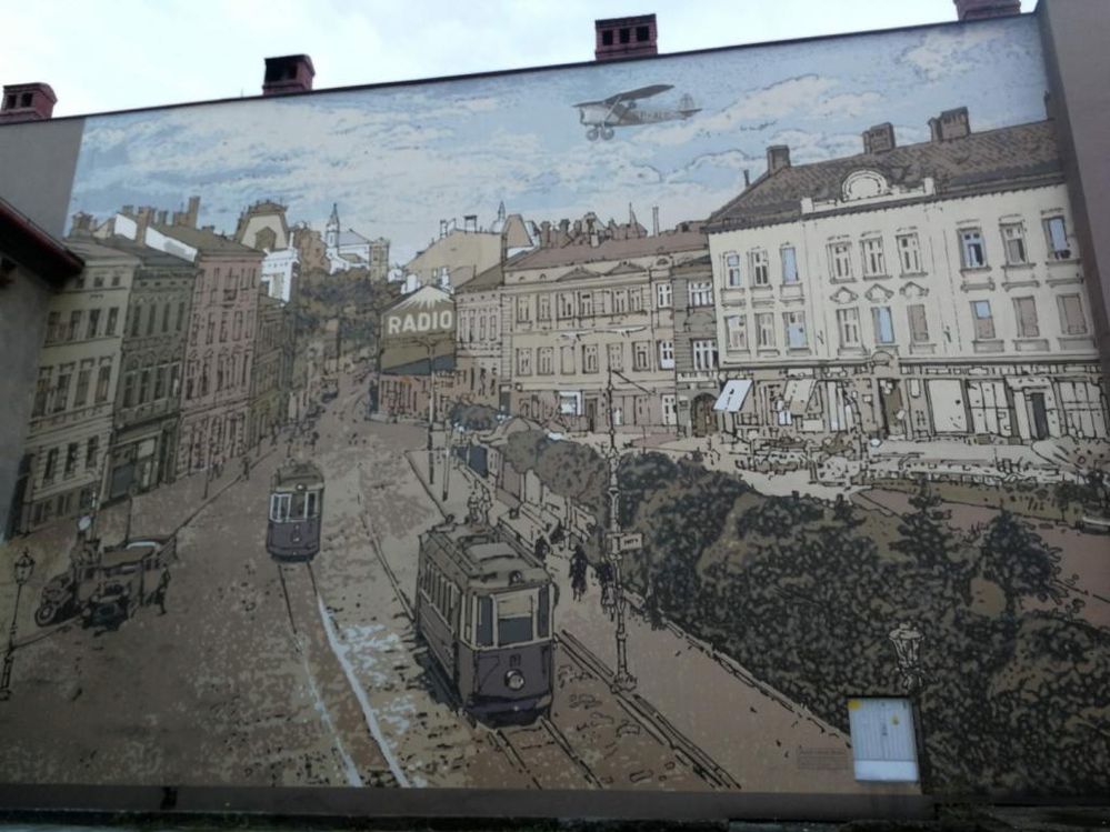 Bielsko-Biala streets in the past mural.