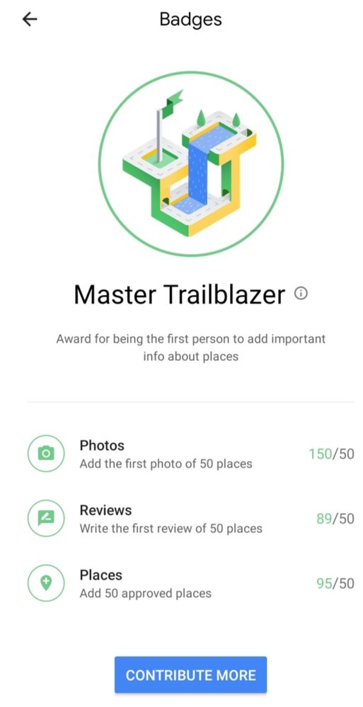 Trailblazer achievement which brings me so much joy, when i look at the first  infomartion about places added.