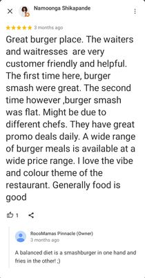 My reveiw of a local burger joint. Owner of business really appreciated the feedback