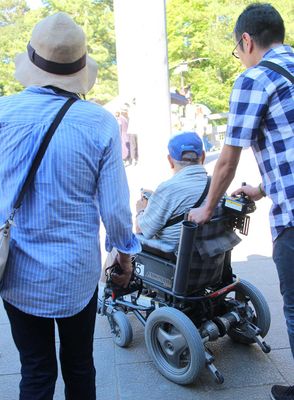 The electric wheelchair which has wide tires