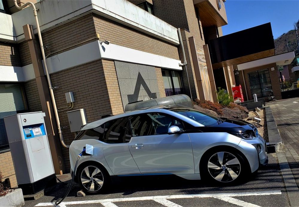 free electric vehicle quick charging spot in the village office of Hinohara Village