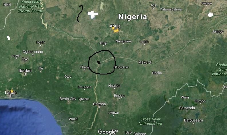 Map showing the adjoining point of River Niger and River Benue