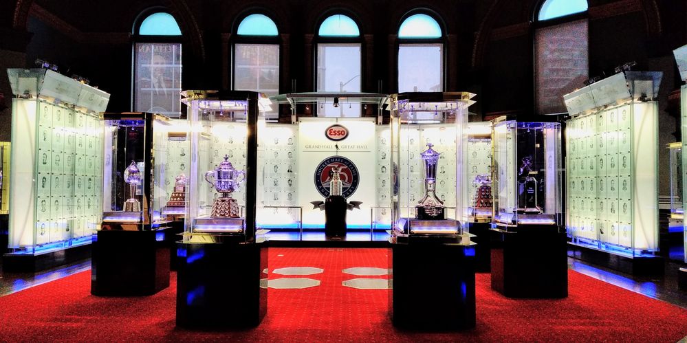 Trophies in the Hockey Hall of Fame including the Stanley Cup, Toronto, Canada (Photo by RobAo)