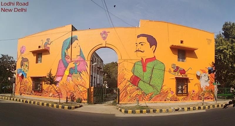 Indian Man and Woman Street Art at Lodi Road Art District in New Delhi