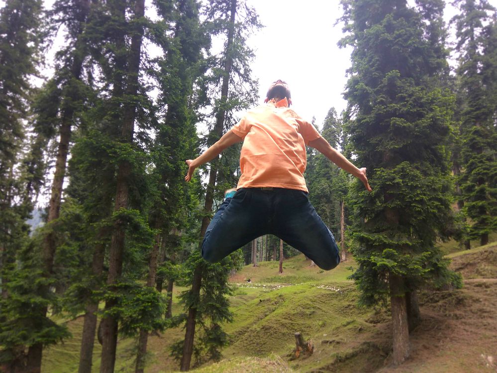 Jumping photo at yusmarg Kashmir