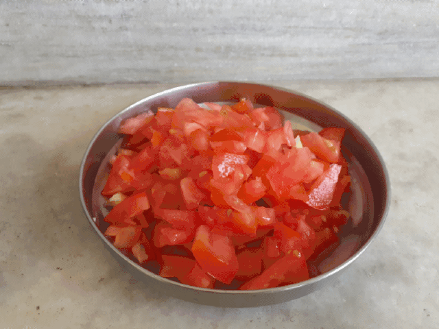 Finely chopped tomato and onion.