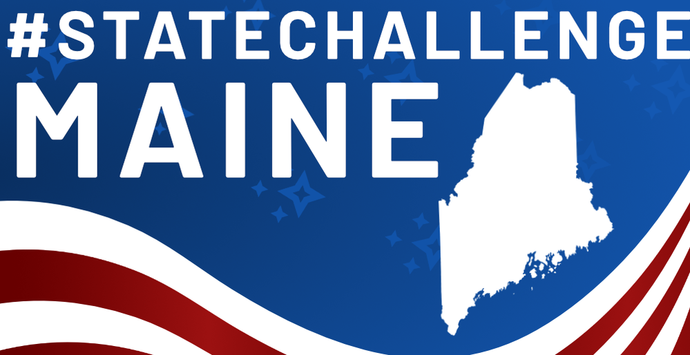 A banner with stars, stripes and an outline of the state Maine. created by @kwiksatik