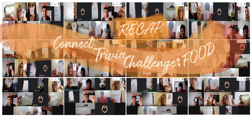 Caption: A collage of screenshots showing Local Guides who participated in a trivia challenge, and a text in the middle that says “Recap Connect Trivia Challenge: Food.” (Local Guide @SarahKa).
