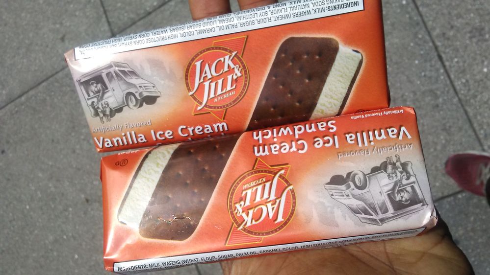 Free ice cream bars from jack and jill for the first day of summer give away on broad and walnut st . In center city Philadelphia there is always a random food or drink give away.
