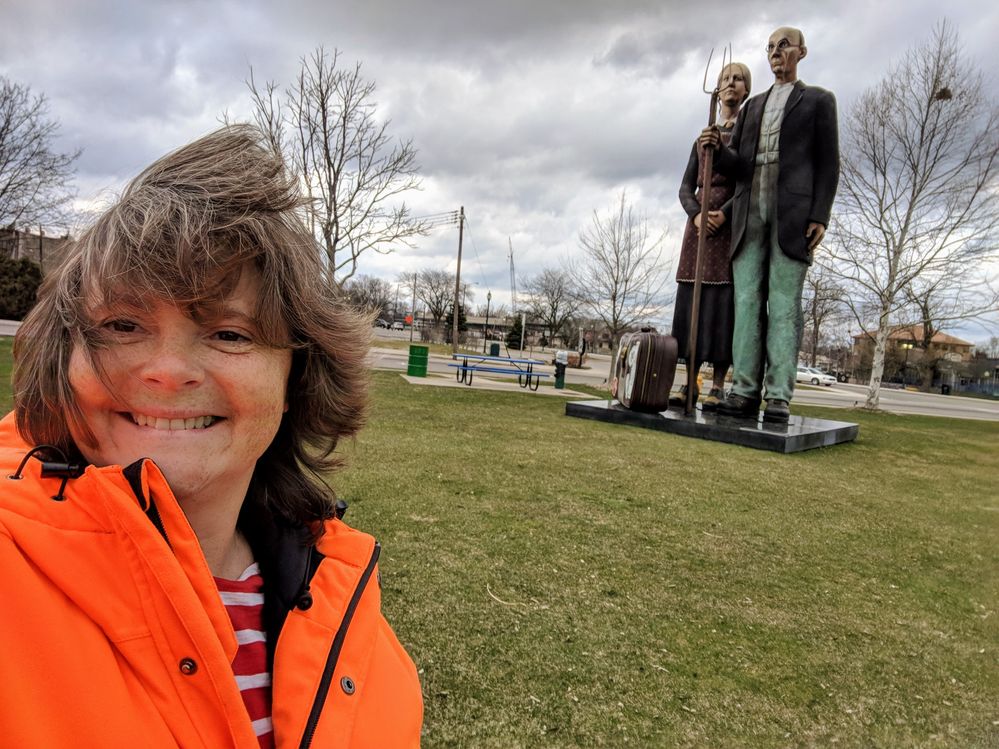 25-foot tall, 27,000 pound sculptures inspired by Grant Wood's painting "American Gothic" in Elkhart, IN